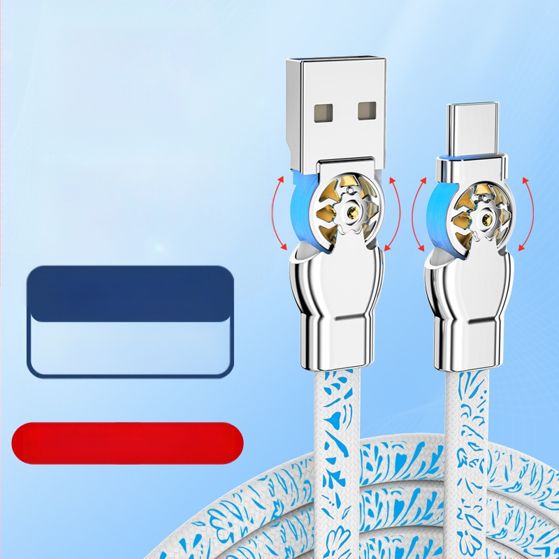 Type-C кабел за бързо зареждане на данни с 3-в-1 интерфейси, завъртащ се лакът, оплетен кабел, дължина 1–2 м