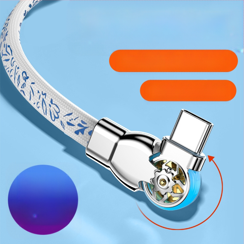 Type-C кабел за бързо зареждане на данни с 3-в-1 интерфейси, завъртащ се лакът, оплетен кабел, дължина 1–2 м