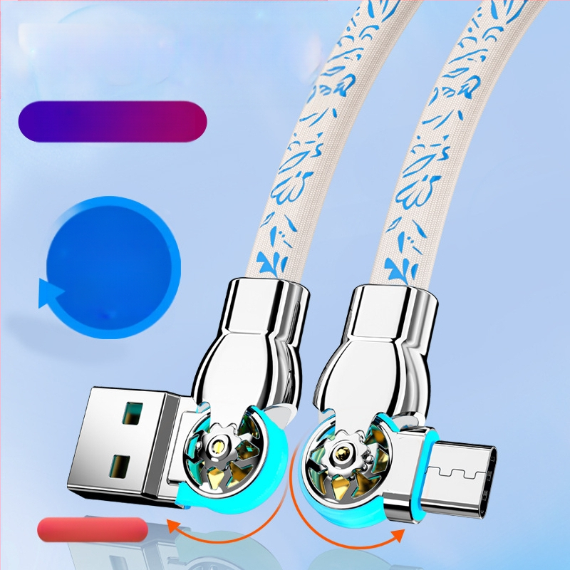 Type-C кабел за бързо зареждане на данни с 3-в-1 интерфейси, завъртащ се лакът, оплетен кабел, дължина 1–2 м