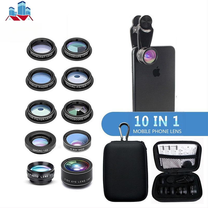 Insight Digital 10-in-1 objektyvų rinkinys išmaniesiems telefonams: fisheye, plataus kampo, makro, teleobjektyvas ir CPL filtras