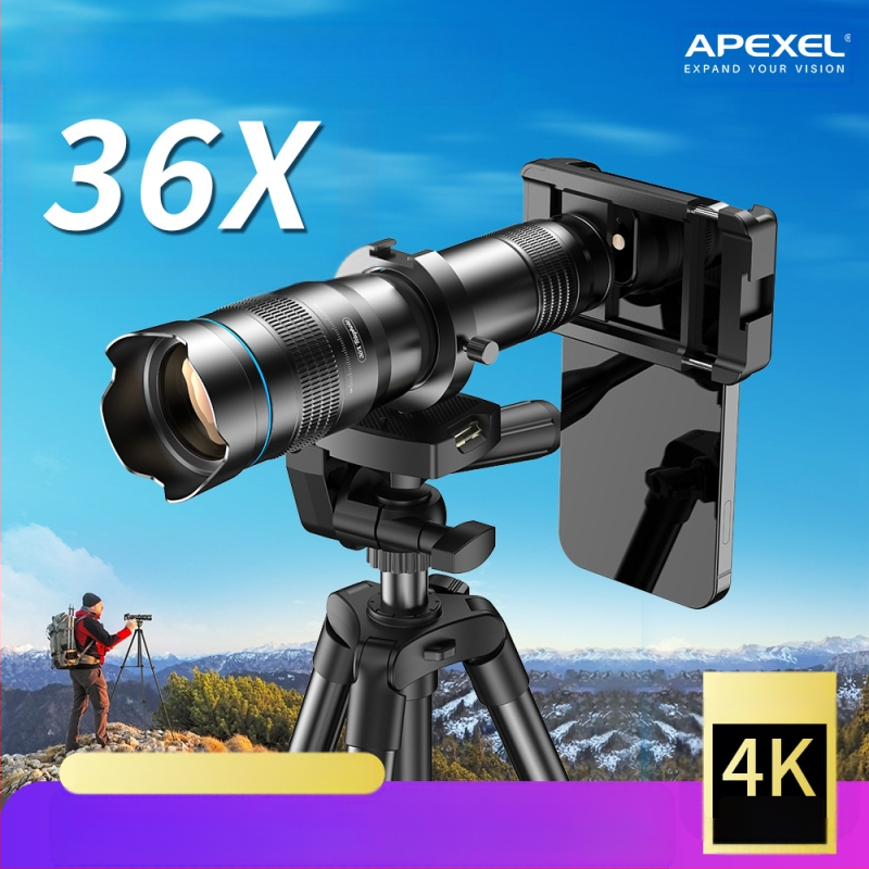 APEXEL APL-36XCR50 Mobilus teleobjektyvas telefonui, visiškai metalinis korpusas, išorinis stovas