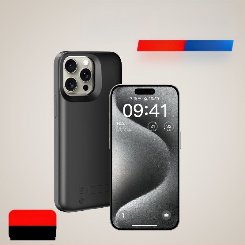 Powerbank vāciņš iPhone 16 Pro Max un iPhone 15 Plus, Li-polymer baterija 6000mAh, QC2.0, 5V ieeja, 10W izeja