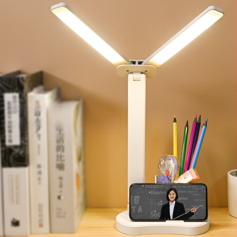 Двоуделна LED настолна лампа с USB зареждане, сгъваема за четене, гласово управление, вградена литиева батерия