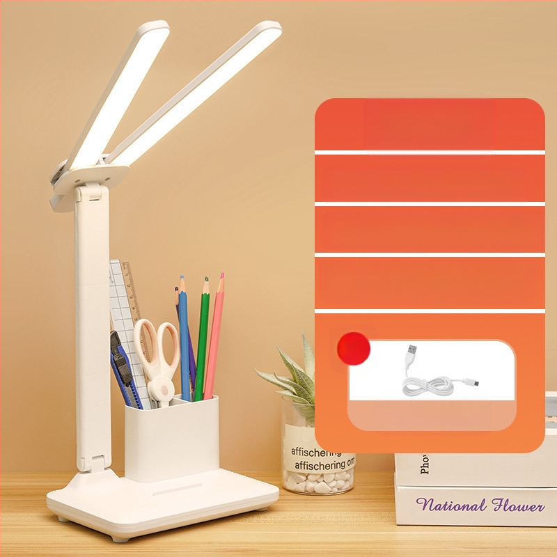 Kétfejű LED asztali lámpa USB töltéssel, összecsukható olvasáshoz, hangvezérlés, beépített Li-ion akkumulátor