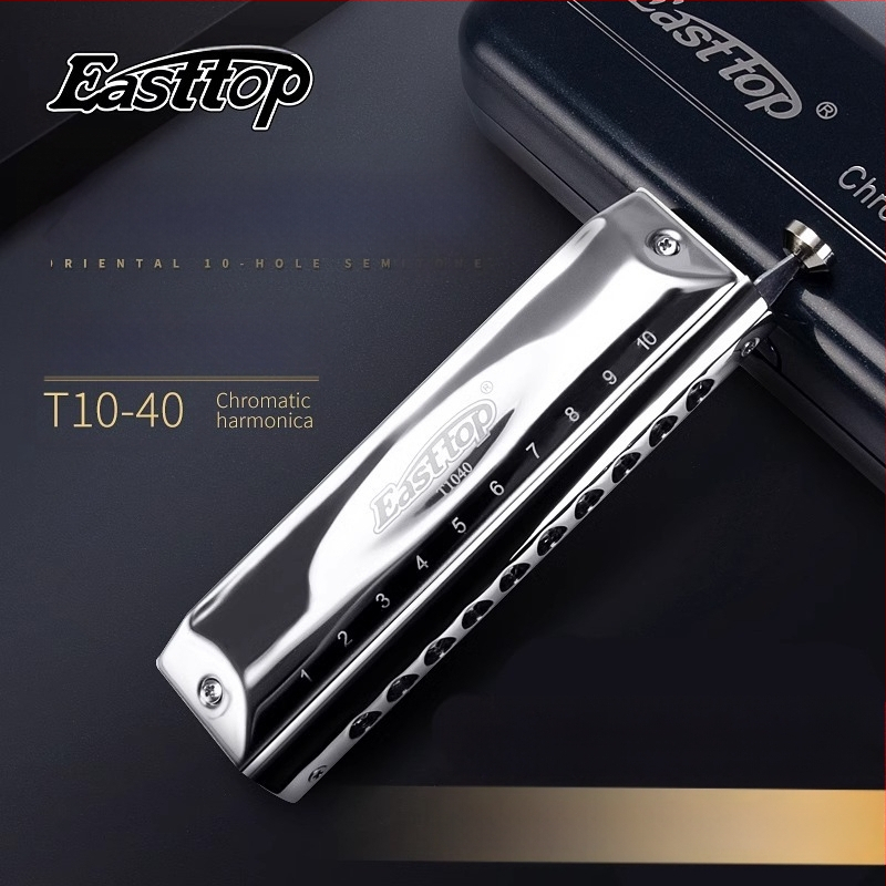Хроматична хармоника за начинаещи, 10 отвора, модел T1040, полуразмерна, хромирана медна покривка (10 отвора, полуразмерна, модел T1040, хромирана медна покривка)