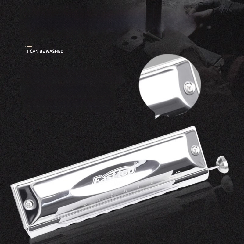 Хроматична хармоника за начинаещи, 10 отвора, модел T1040, полуразмерна, хромирана медна покривка (10 отвора, полуразмерна, модел T1040, хромирана медна покривка)