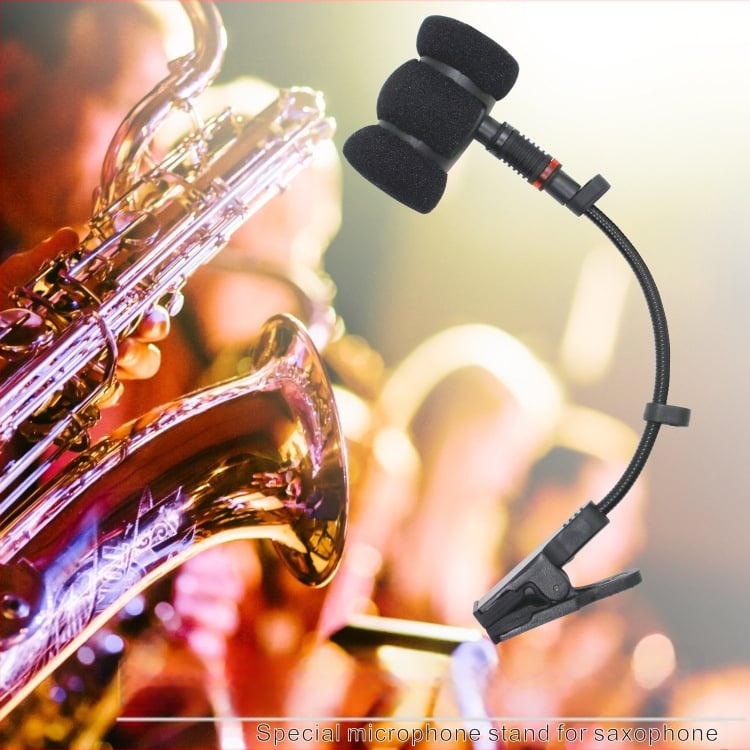 Стойка за лавалер микрофон за саксофон на сцена с регулируем гъвкав шлейф, конструкция от меко лепило и метал, тегло 55 g