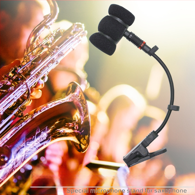 Стойка за лавалер микрофон за саксофон на сцена с регулируем гъвкав шлейф, конструкция от меко лепило и метал, тегло 55 g