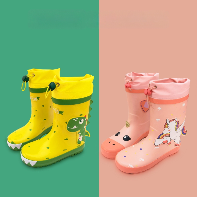 Bērnu lietusszābaki – Dinozaurs-Unikorns sērija ar zīmēto dizainu, augšējā daļa no gumijas, rudens-ziema, vecums 4–12 gadi