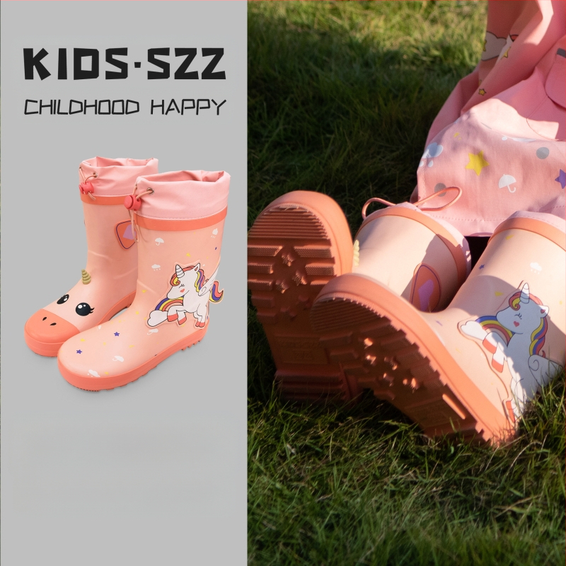 Bērnu lietusszābaki – Dinozaurs-Unikorns sērija ar zīmēto dizainu, augšējā daļa no gumijas, rudens-ziema, vecums 4–12 gadi