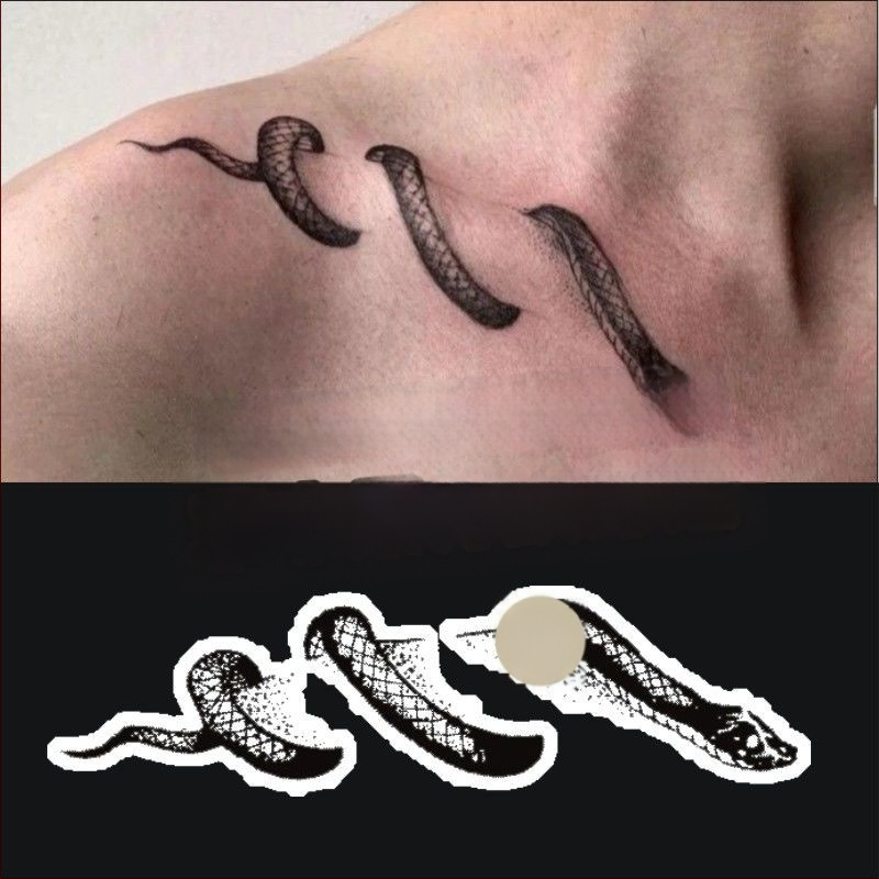 Αυτοκόλλητα τατουάζ στην κλείδα με σχέδιο φιδιού — ημι-μόνιμα, αδιάβροχα, μακράς διάρκειας, unisex, Fill art