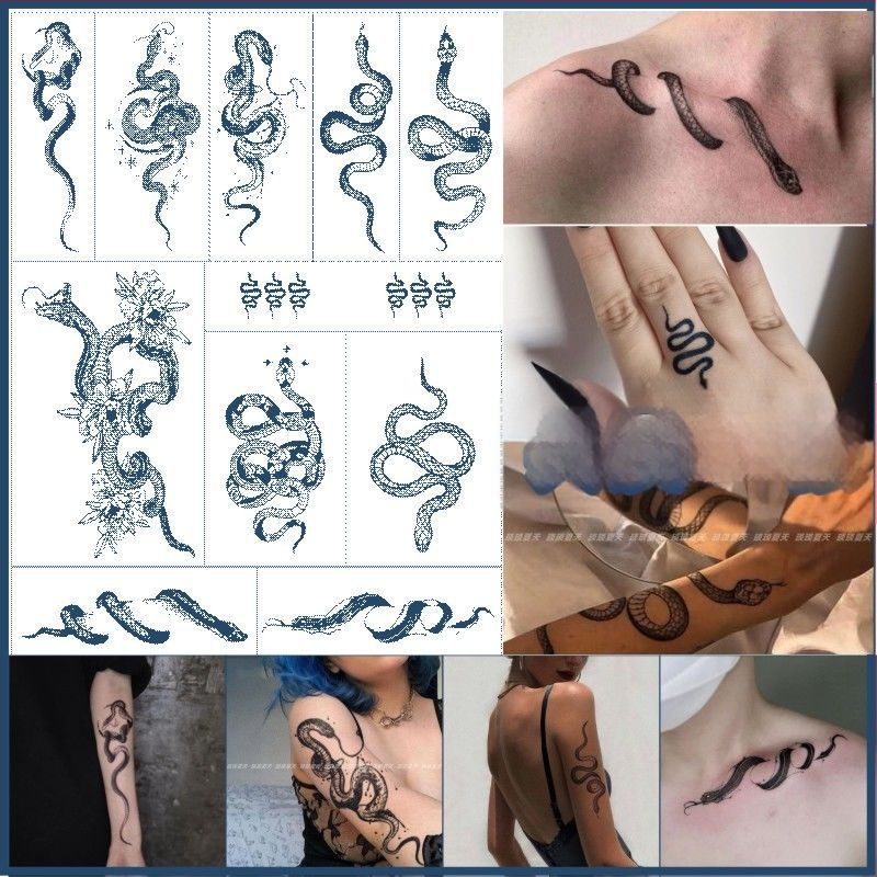 Αυτοκόλλητα τατουάζ στην κλείδα με σχέδιο φιδιού — ημι-μόνιμα, αδιάβροχα, μακράς διάρκειας, unisex, Fill art