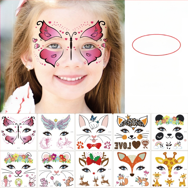 Αυτοκόλλητα τατουάζ προσώπου για παιδιά – σχέδιο γοργόνας και μονόκερου, μεταφορικό αυτοκόλλητο, κρεμαστά διακοσμητικά
