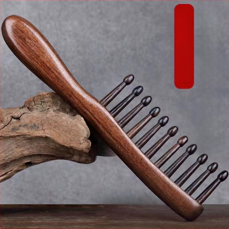 Дървен гребен за коса с широки зъби, масажен терапевтичен дизайн за меридиани, стил: модерен минимализъм, материал: дърво