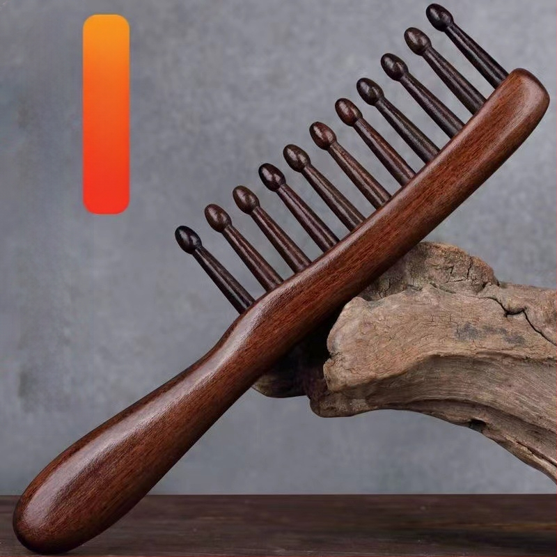 Дървен гребен за коса с широки зъби, масажен терапевтичен дизайн за меридиани, стил: модерен минимализъм, материал: дърво