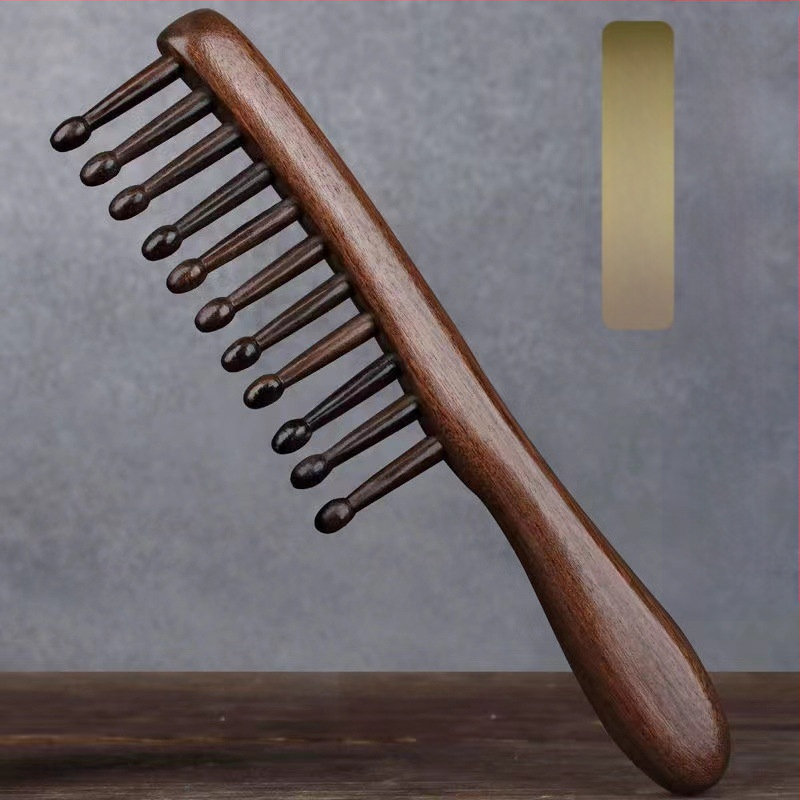 Дървен гребен за коса с широки зъби, масажен терапевтичен дизайн за меридиани, стил: модерен минимализъм, материал: дърво
