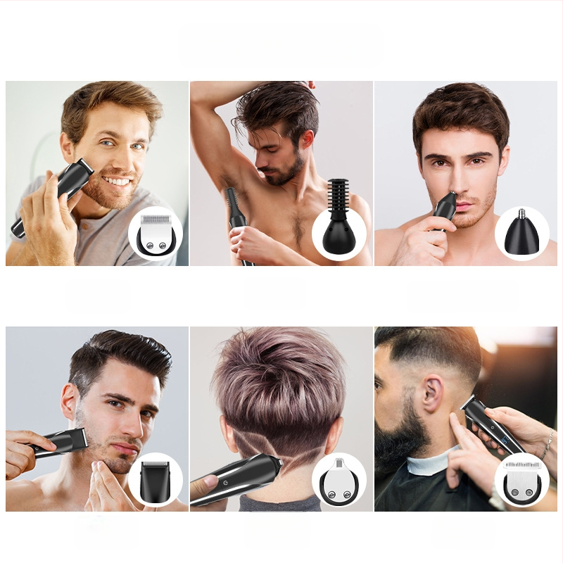 Έξι σε ένα πολυλειτουργικό ηλεκτρικό κουρευτικό μαλλιών με οθόνη LCD, περίβλημα από ABS, περιλαμβάνει ψαλίδια γλυπτικής, τρίμερ φρυδιών και σετ ξυριστήρα