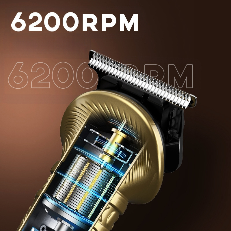 Elektrinis plaukų kirpimo įrenginys 6-1 su vintage graviruotu dizainu, modelis 5618, šepečių variklis, nerūdijančio plieno peiliai, įmontuota baterija 1200–2000 mAh, veikimo laikas 1–3 val