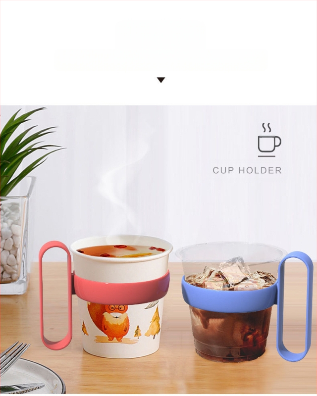 Vienkartinis plastikinis puodelio laikiklis popieriniams puodeliams su šilumine izoliacija ir dideliu rankena