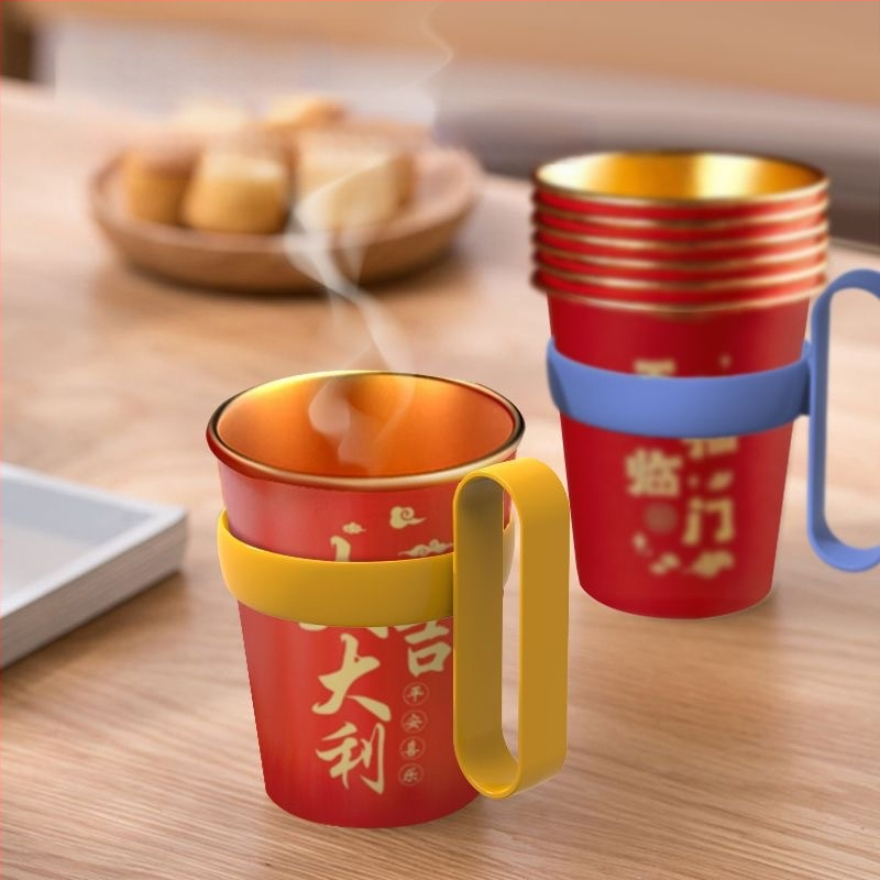 Vienkartinis plastikinis puodelio laikiklis popieriniams puodeliams su šilumine izoliacija ir dideliu rankena