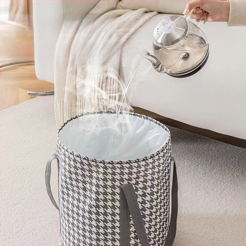 Sulankstomas kojų vonios kibiras su blauzdos aukštimi, penkių sluoksnių šilumos izoliacijos maišelis; nepluoštas audinys; pastovi temperatūra; suaugusiems.