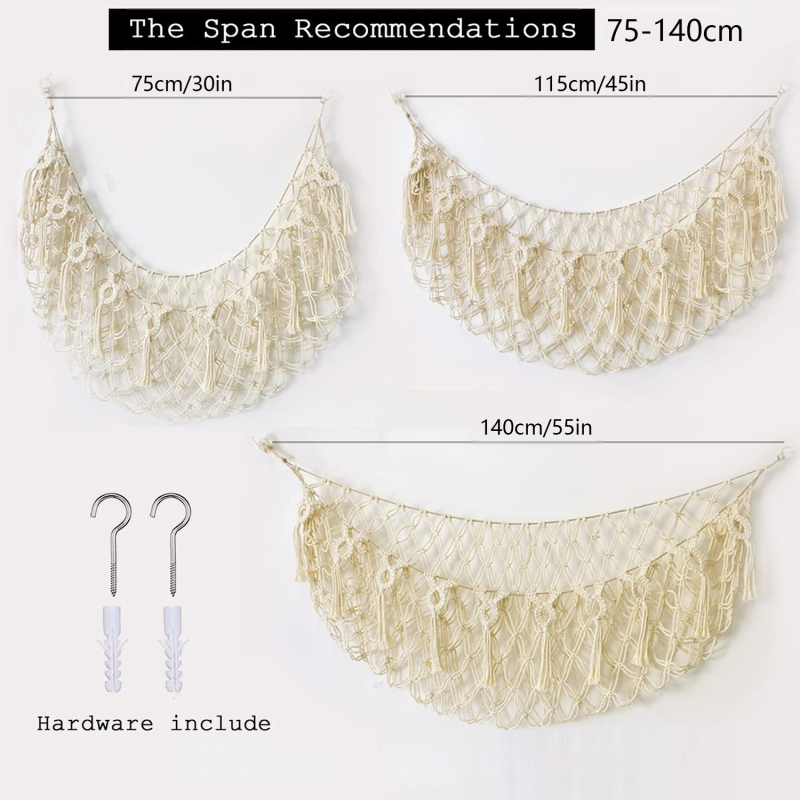 Bohemiškas rankų pynimo žaislų laikymo hamakas, sieninis, modelis 8014, medžiaga medvilnė ir linas, daugiafunkcinis laikymas svetainėje