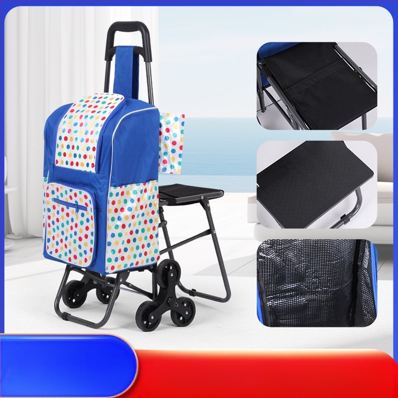 Αναδιπλούμενο φορητό καρότσι αγορών με σκαμπό, μετακινούμενο, φορτίο έως 60 kg