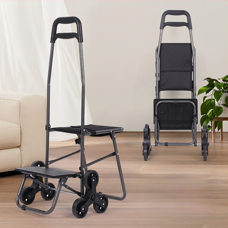 Αναδιπλούμενο φορητό καρότσι αγορών με σκαμπό, μετακινούμενο, φορτίο έως 60 kg