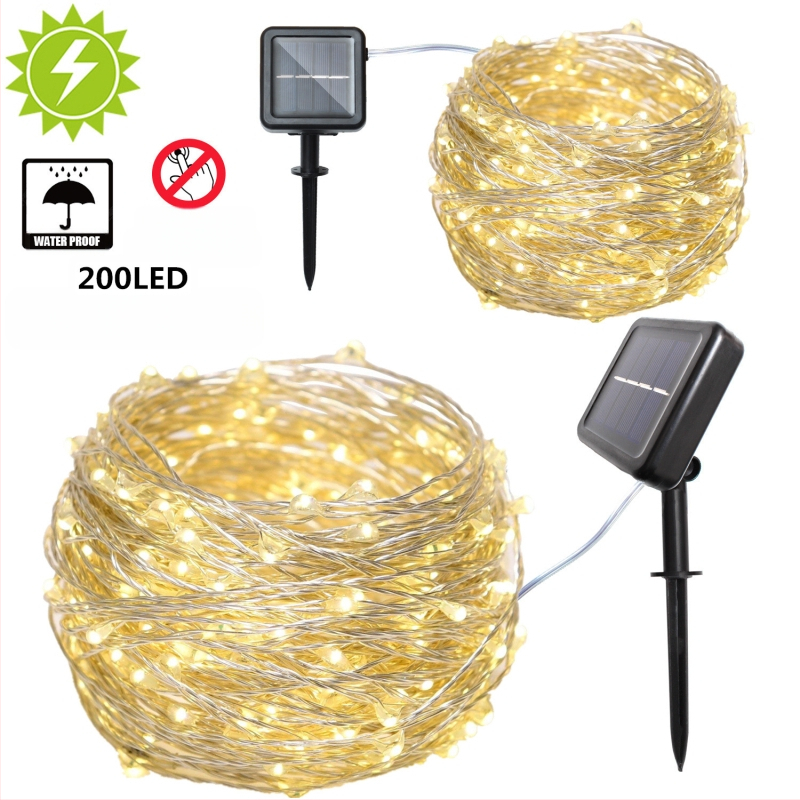 LED λωρίδες με χαλκό σύρμα για εξωτερική διακόσμηση αυλής και κήπου, ηλιακή ενέργεια, 3V είσοδος, 1W πηγή φωτός, έλεγχος με κουμπί