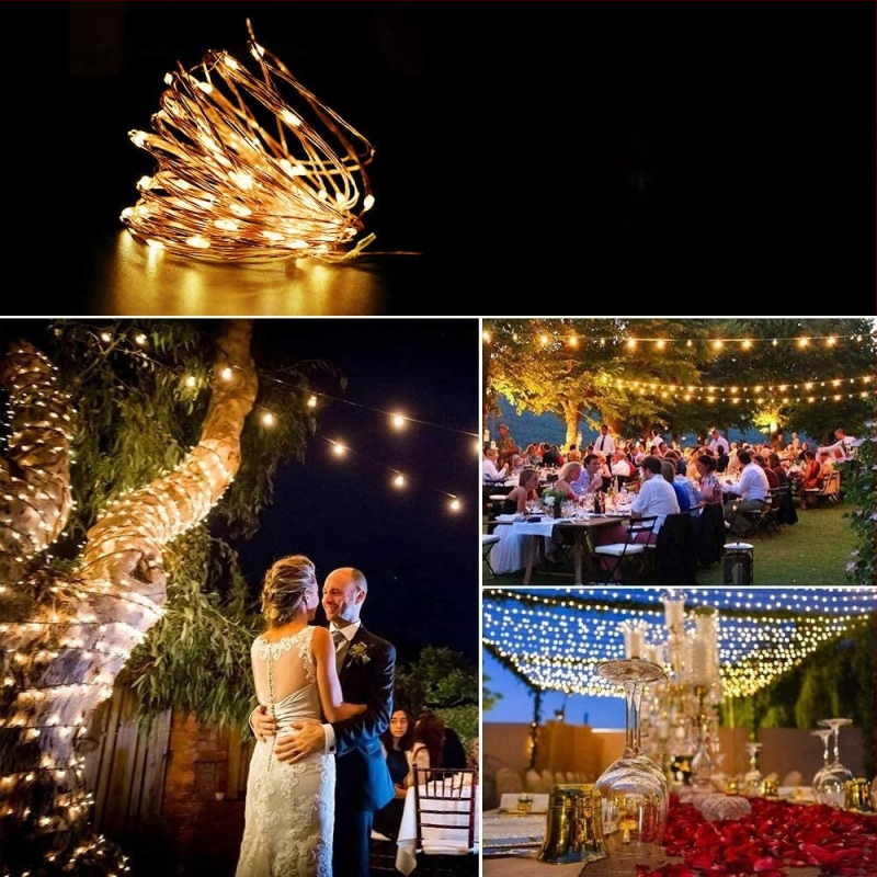 LED λωρίδες με χαλκό σύρμα για εξωτερική διακόσμηση αυλής και κήπου, ηλιακή ενέργεια, 3V είσοδος, 1W πηγή φωτός, έλεγχος με κουμπί