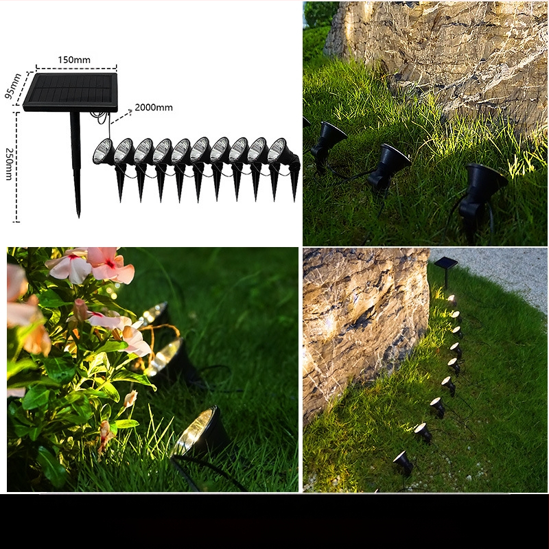 Соларни градински LED светлини в лента, 10 LED, IP65, соларно захранване, закрепване в тревата, време на работа 6-12 ч.