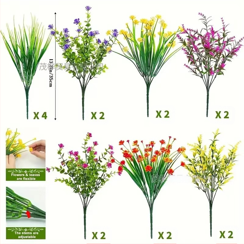 Dirbtinis plastikinis augalas, 16 grupių, lauko naudojimui; medžiaga: plastikas; gamyba: injekcinis liejimas; paskirtis: vestuvės, lauko erdvės, fotografijos rekvizitas, namų dekoras