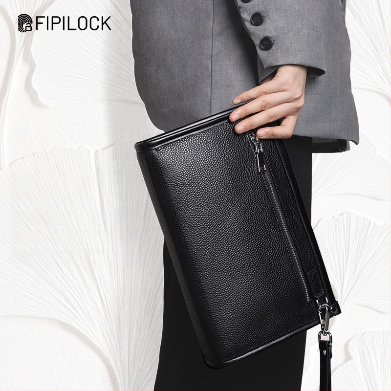 Vīriešu ādas klučs soma ar lielu ietilpību un pirkstu nospiedumu bloķēšanu - pret zādzību, pirmā slāņa govs āda, biznesa stils
