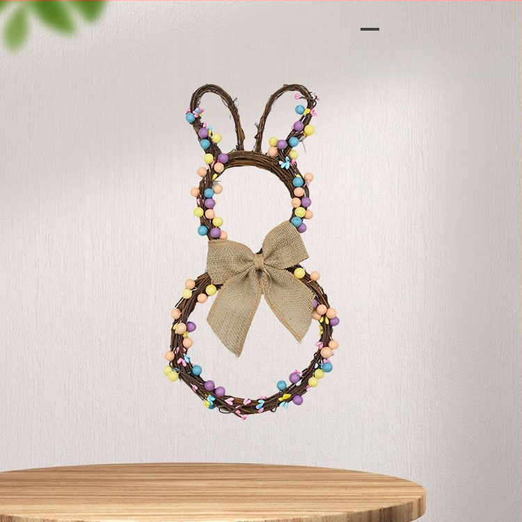 Γιρλαντα με λαγουδάκι του Πάσχα σε δαχτυλίδι — Ξύλινο, Kaiji, έτοιμο για δώρο, άνοιξη διακόσμηση (Μη εισαγόμενο; Συσκευασία: Opp bag)