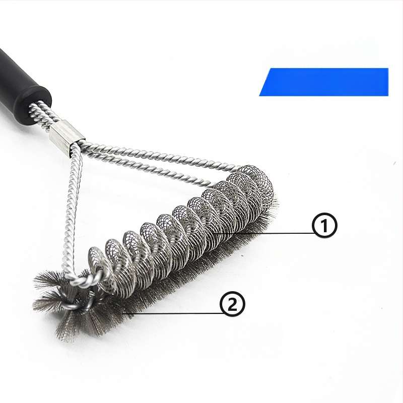 Divfunkciju grila tīrīšanas suka ar tērauda vadiem un atsperēm, PP rokturis, iepakojums 50 gab.