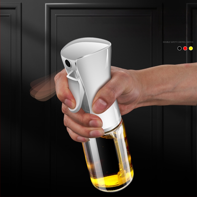 Stiklinis aliejaus purškimo buteliukas – paspauskite purškimui, šiuolaikiškas minimalistinis stilius, spausdintas logotipas, aliejaus buteliukas