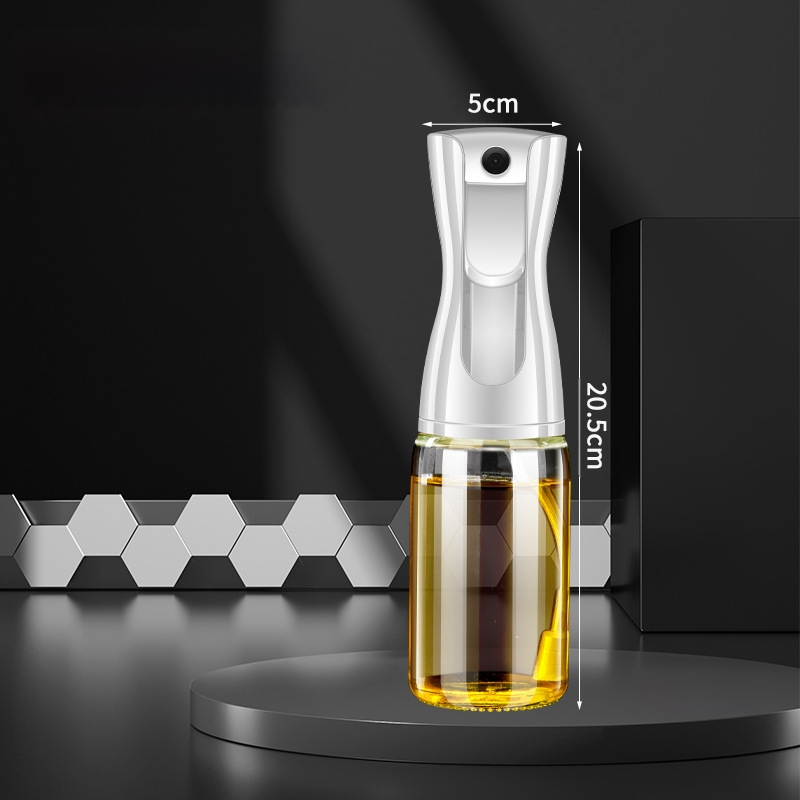 Stiklinis aliejaus purškimo buteliukas – paspauskite purškimui, šiuolaikiškas minimalistinis stilius, spausdintas logotipas, aliejaus buteliukas