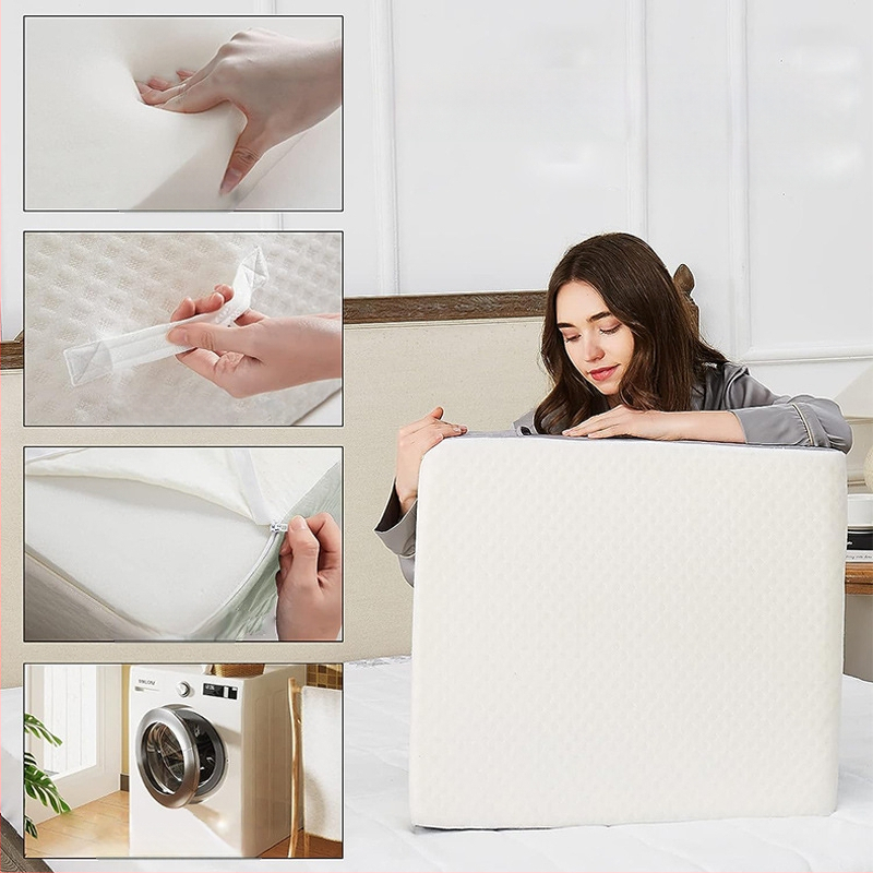 Trikampė pagalvė šalia lovos su atminties putomis ir nugaros atrama, vienam asmeniui; megztas užvalkalas; korpuso aukštis 20.1-25 cm; svoris 1.55-2.00 kg