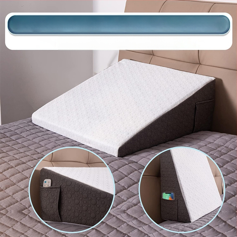 Trikampė pagalvė šalia lovos su atminties putomis ir nugaros atrama, vienam asmeniui; megztas užvalkalas; korpuso aukštis 20.1-25 cm; svoris 1.55-2.00 kg