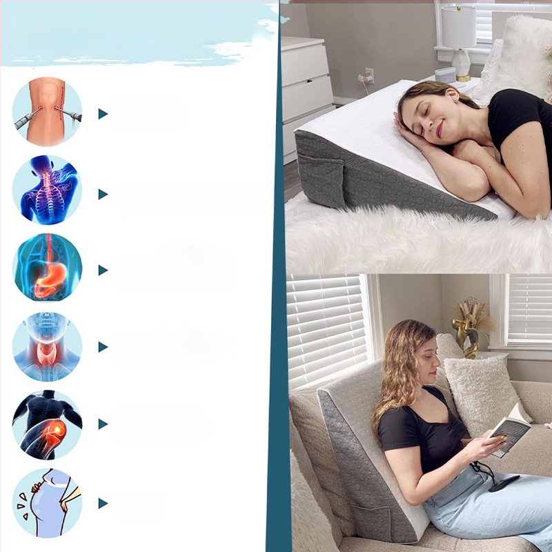 Trikampė pagalvė šalia lovos su atminties putomis ir nugaros atrama, vienam asmeniui; megztas užvalkalas; korpuso aukštis 20.1-25 cm; svoris 1.55-2.00 kg