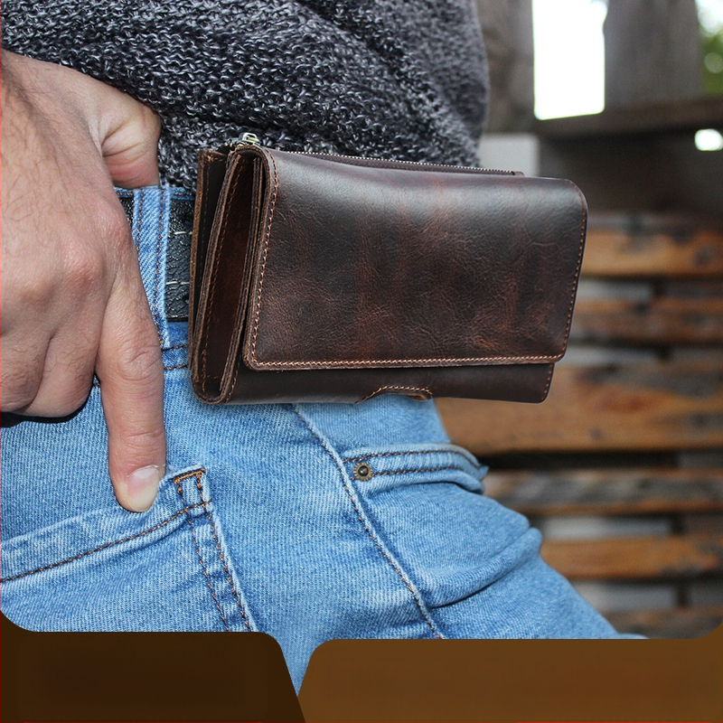 Δερμάτινη θήκη-holster για Huawei – ρετρό Crazy Horse δέρμα, χειροποίητο, πολυλειτουργική θήκη μέσης για το τηλέφωνο