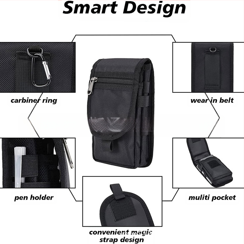 Mobiliojo telefono krepšys su vertikalios kvadrato formos, Oxford audinys, Velcro užsegimas, tamsus tinklo vidus, poliesterio pamušalas