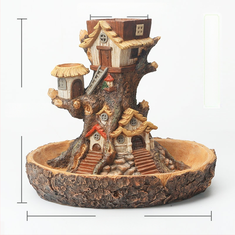 Γλάστρα σε σχήμα σπιτιού δέντρου για παχύφυτα από φυσική ρητίνη — παραδοσιακός σχεδιασμός, επεξεργασία ρητίνης, Polka dot life