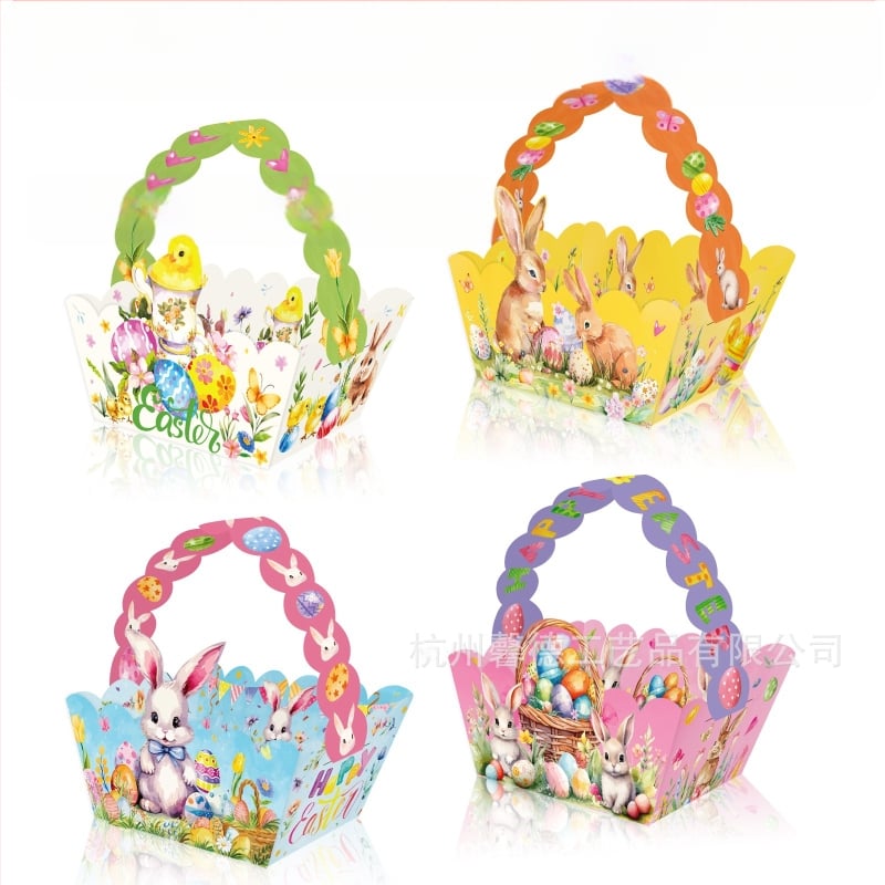 Пасхална кошничка за подарък с зайче DD404 модел, 250 g бял картон, композитни материали, подаръчна опаковка