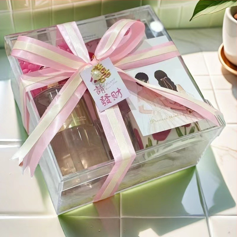 Прозрачна PS подаръчна кутия с двучастен капак, луксозна опаковка за шаферки и шафери