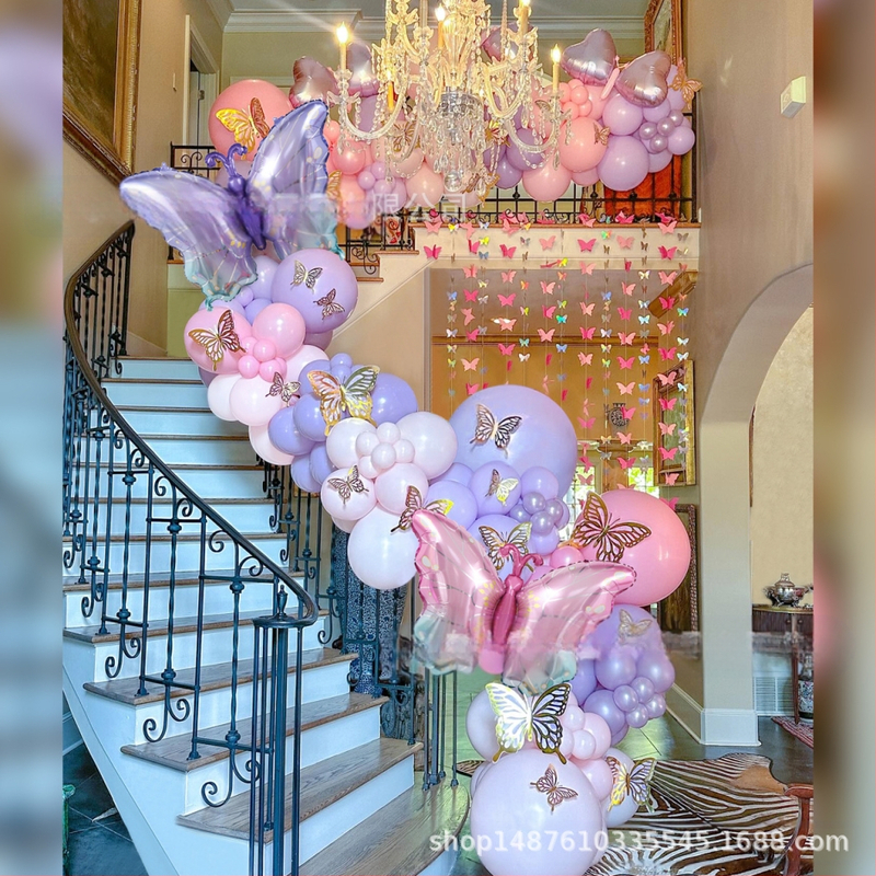 Балонен комплект: латексни балони, градиентна пеперуда тема и специална форма за рожден ден и сватба