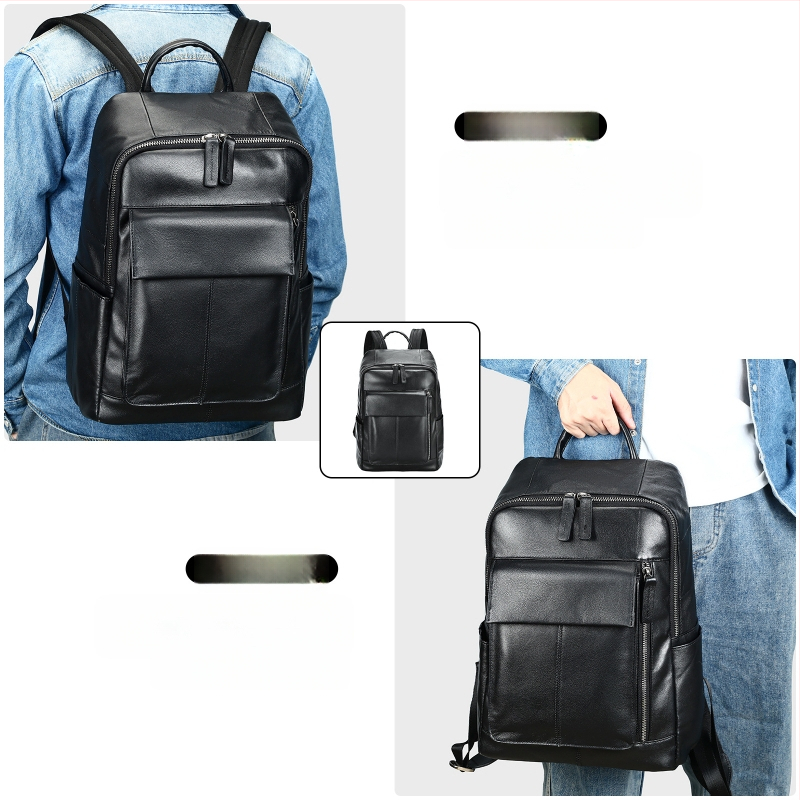 Ανδρικό σακίδιο από γνήσιο δέρμα - Αντικλοπή, πρώτο στρώμα βοδινού δέρματος, θήκη για φορητό, καμπύλοι ιμάντες ώμου, επιχειρηματικά ταξίδια