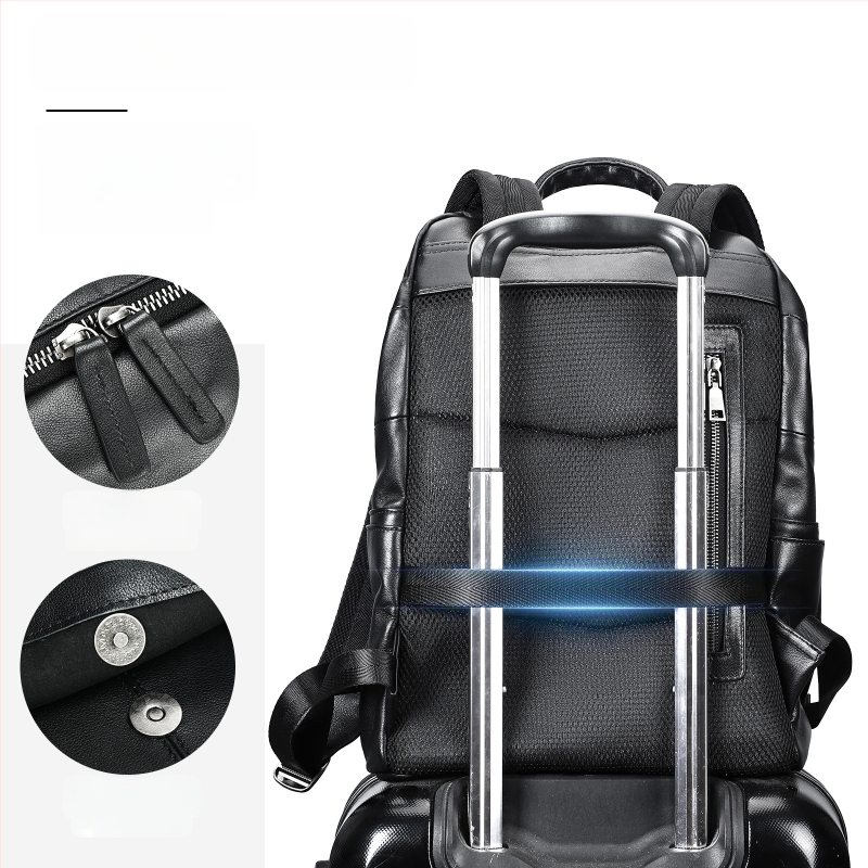 Ανδρικό σακίδιο από γνήσιο δέρμα - Αντικλοπή, πρώτο στρώμα βοδινού δέρματος, θήκη για φορητό, καμπύλοι ιμάντες ώμου, επιχειρηματικά ταξίδια