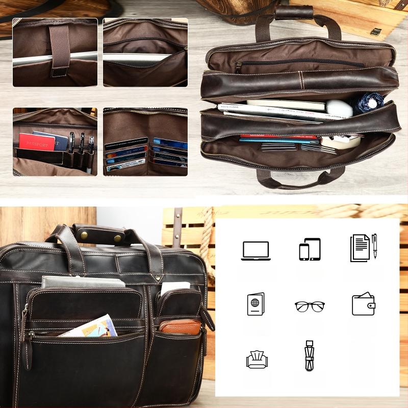 Biznesa soma no īstas ādas, pirmās kārtas liellādas āda, nodilumizturīga, oderējums no poliestera un kokvilnas, biznesa soma