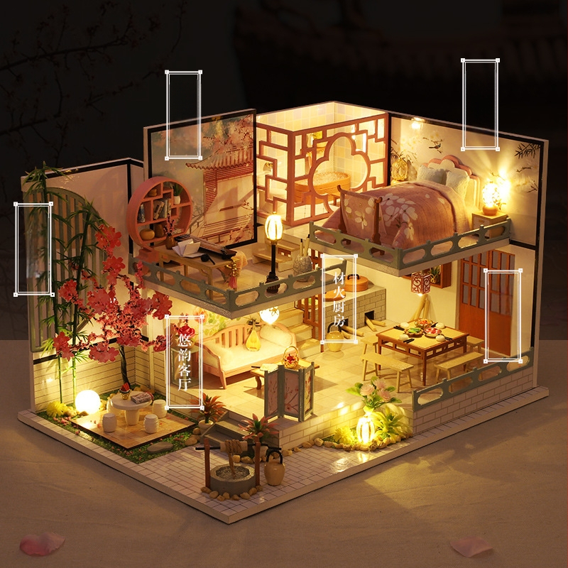 Qiaolexing M-032 Yaqin Pavilion – дървен сглобяем модел за игра, Great House, Building model, произход Гуанджоу, DIY